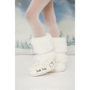 NWT Hello Kitty White Faux Fur Boots Lace Up Sanrio Unisex Boots Sz 7