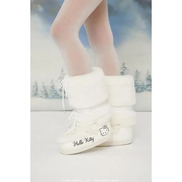 NWT Hello Kitty White Faux Fur Boots Lace Up Sanrio Unisex Boots Sz 7