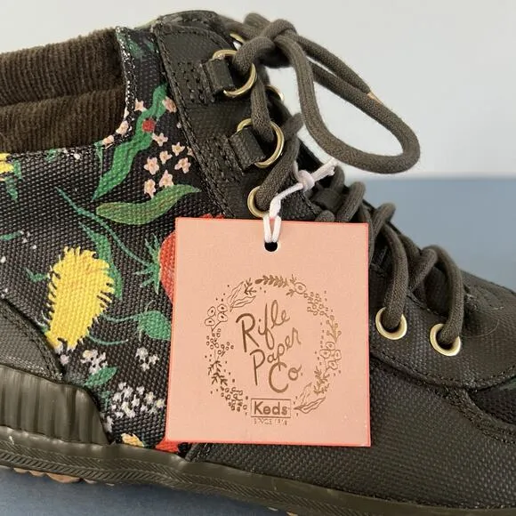 NWT Keds x Rifle Paper Co. Scout Olive Botanical Canvas Water Resistant Boots