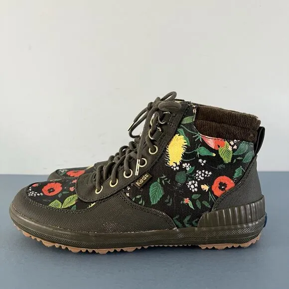 NWT Keds x Rifle Paper Co. Scout Olive Botanical Canvas Water Resistant Boots