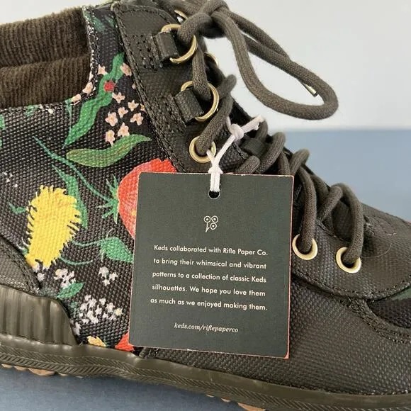 NWT Keds x Rifle Paper Co. Scout Olive Botanical Canvas Water Resistant Boots