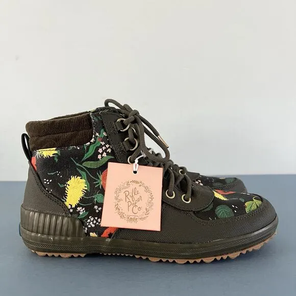 NWT Keds x Rifle Paper Co. Scout Olive Botanical Canvas Water Resistant Boots