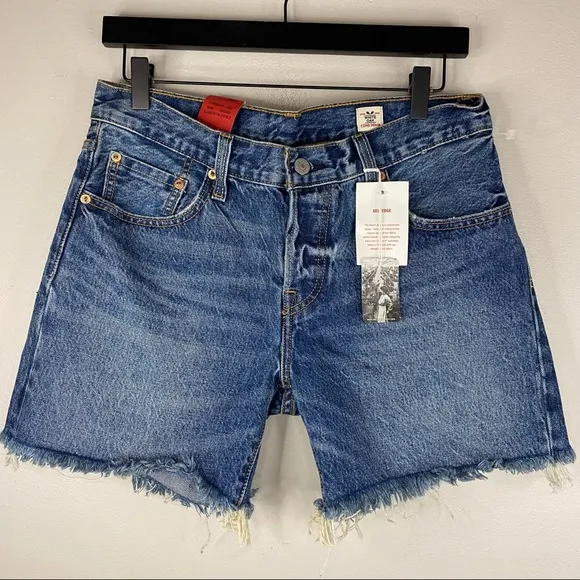 NWT Levi's 501 Selvedge Women White Oak Cone Denim Button Fly Blue Jean Shorts
