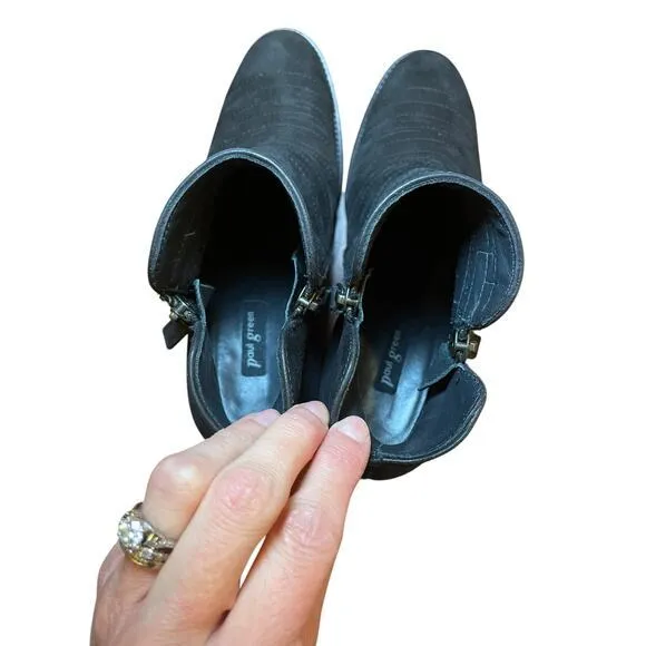 NWT Paul Green Women 6 Malibu Sliced Zip Bootie‎ Black Leather Suede Heels