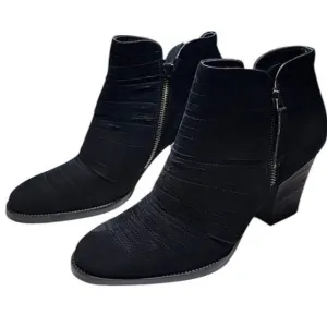 NWT Paul Green Women 6 Malibu Sliced Zip Bootie‎ Black Leather Suede Heels