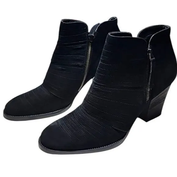NWT Paul Green Women 6 Malibu Sliced Zip Bootie‎ Black Leather Suede Heels