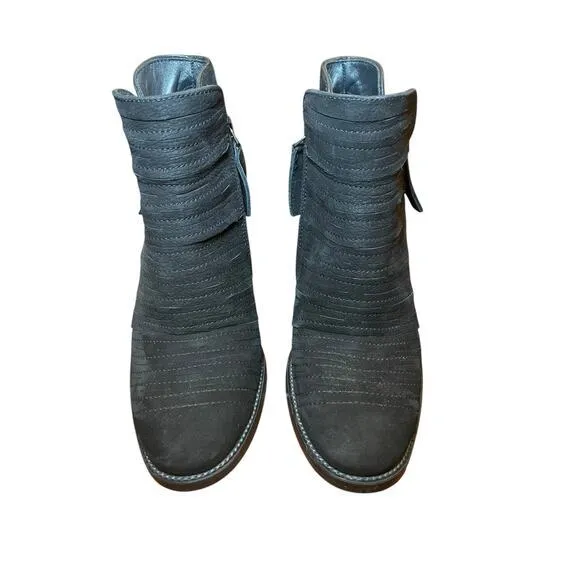 NWT Paul Green Women 6 Malibu Sliced Zip Bootie‎ Black Leather Suede Heels
