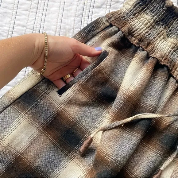 NWT SUNDAYS By we are sundays Brown Plaid Maren Skirt Coco Colorway size Small