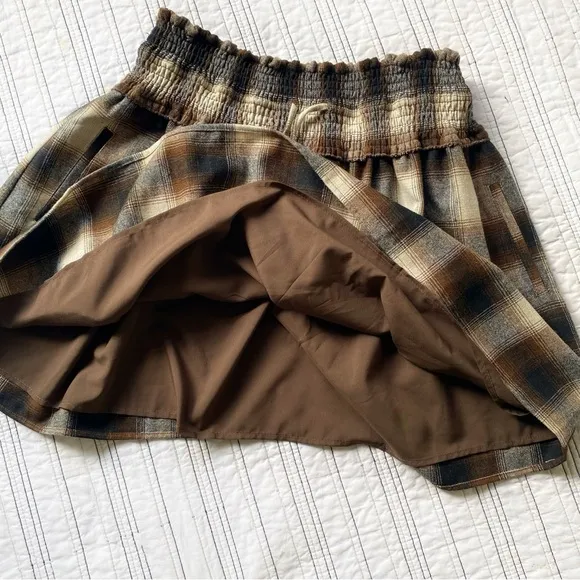 NWT SUNDAYS By we are sundays Brown Plaid Maren Skirt Coco Colorway size Small