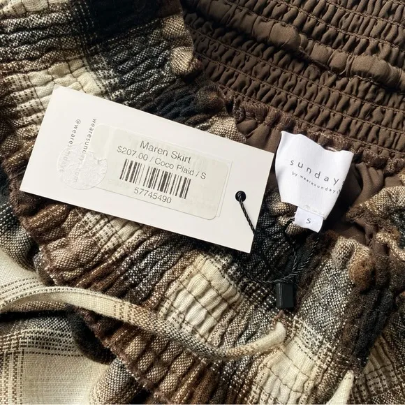 NWT SUNDAYS By we are sundays Brown Plaid Maren Skirt Coco Colorway size Small
