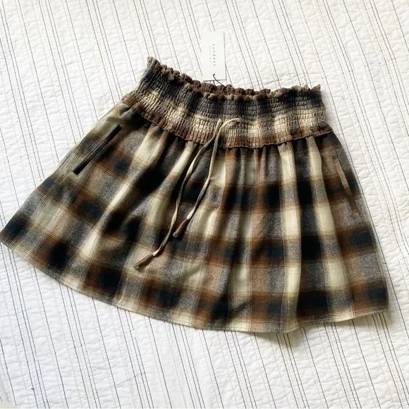 NWT SUNDAYS By we are sundays Brown Plaid Maren Skirt Coco Colorway size Small