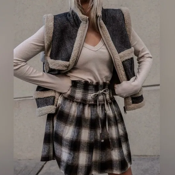 NWT SUNDAYS By we are sundays Brown Plaid Maren Skirt Coco Colorway size Small