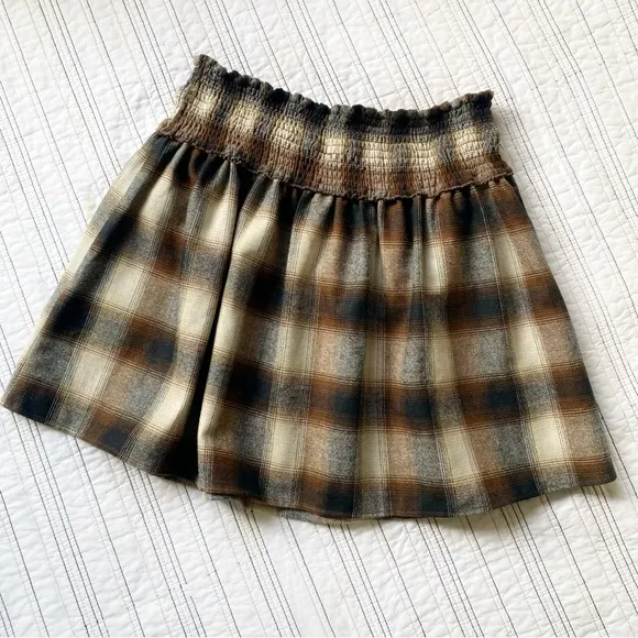 NWT SUNDAYS By we are sundays Brown Plaid Maren Skirt Coco Colorway size Small