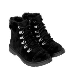 NWT UGG Boots Lace Up SHEARLING Suede w/ Fur Top Black Zipper Kids Size 1