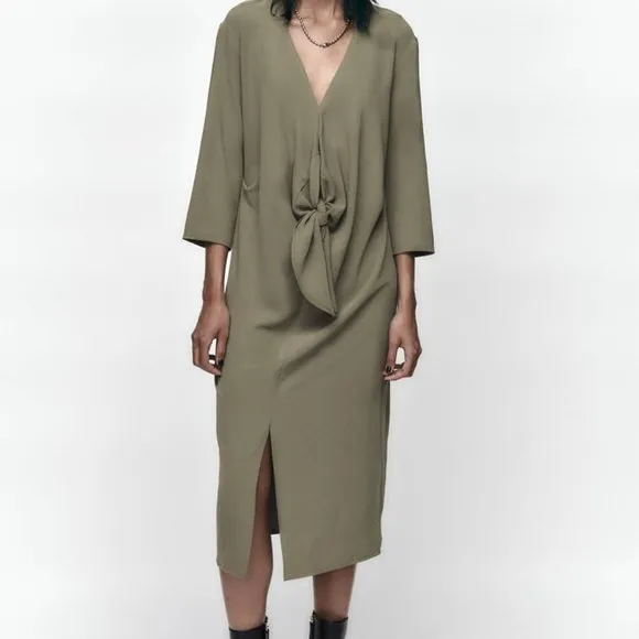 NWT Zara khaki front nkot midi casual dress/Zara loose fitted dress
