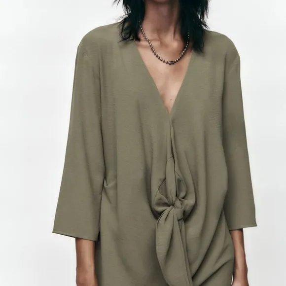 NWT Zara khaki front nkot midi casual dress/Zara loose fitted dress