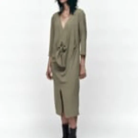 NWT Zara khaki front nkot midi casual dress/Zara loose fitted dress