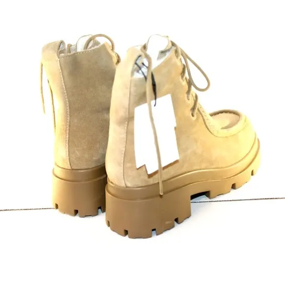 NWT ZARA SPLIT LEATHER WINTER TAN ANKLE BOOTS US8