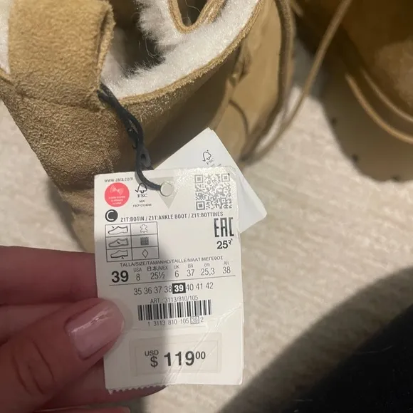 NWT ZARA SPLIT LEATHER WINTER TAN ANKLE BOOTS US8