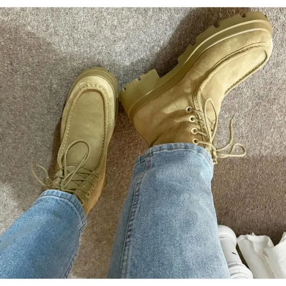 NWT ZARA SPLIT LEATHER WINTER TAN ANKLE BOOTS US8