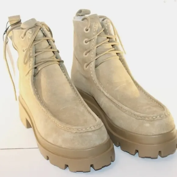 NWT ZARA SPLIT LEATHER WINTER TAN ANKLE BOOTS US8