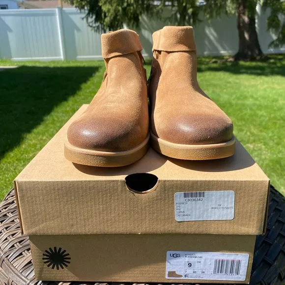 NWT/NIB UGG Women Suede Josefene Foldover Cuff Boots in Chestnut (Sz. 9)