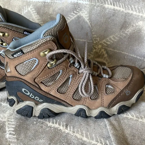 Oboz Sawtooth Il Mid Rise Hiking Boots Brown &amp; Blue Women BDry Waterproof Sz 7.5