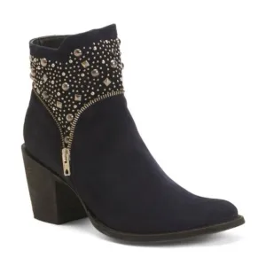 OLD GRINGO Suede Boho Studded Booties indigo for women