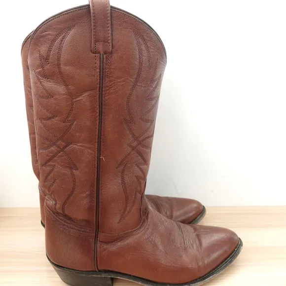 Old West Boots Men 11 EE Brown Cowboy Western Chore Rodeo Leather Tall Pull on