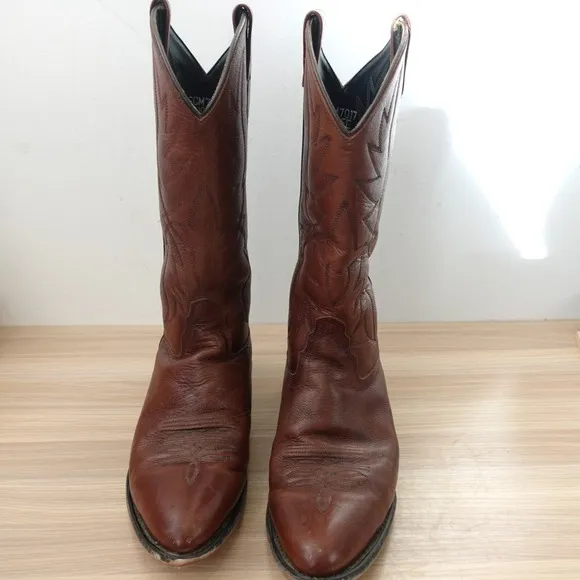 Old West Boots Men 11 EE Brown Cowboy Western Chore Rodeo Leather Tall Pull on