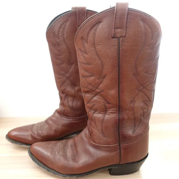 Old West Boots Men 11 EE Brown Cowboy Western Chore Rodeo Leather Tall Pull on