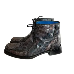 Oliver Sweeney Men Blue Black gray Snake Skin Leather ankle Boots UK 7.5 us 8.5