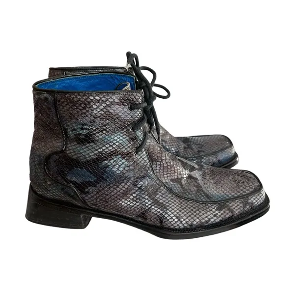 Oliver Sweeney Men Blue Black gray Snake Skin Leather ankle Boots UK 7.5 us 8.5