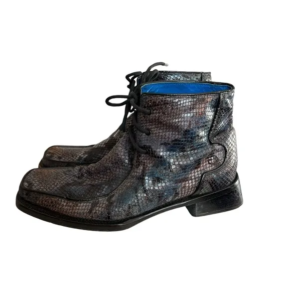 Oliver Sweeney Men Blue Black gray Snake Skin Leather ankle Boots UK 7.5 us 8.5