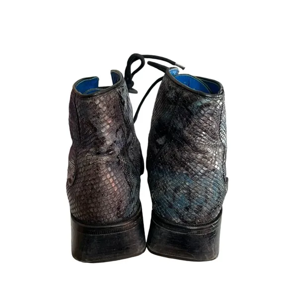 Oliver Sweeney Men Blue Black gray Snake Skin Leather ankle Boots UK 7.5 us 8.5