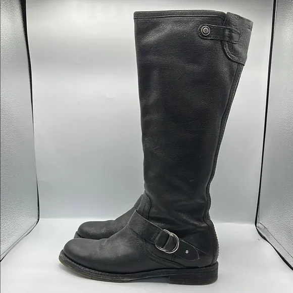 OluKai Sz 8 Nahuku Black Leather Riding Winter Boots with Rubber Sole