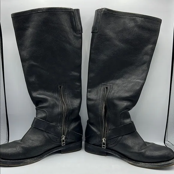 OluKai Sz 8 Nahuku Black Leather Riding Winter Boots with Rubber Sole
