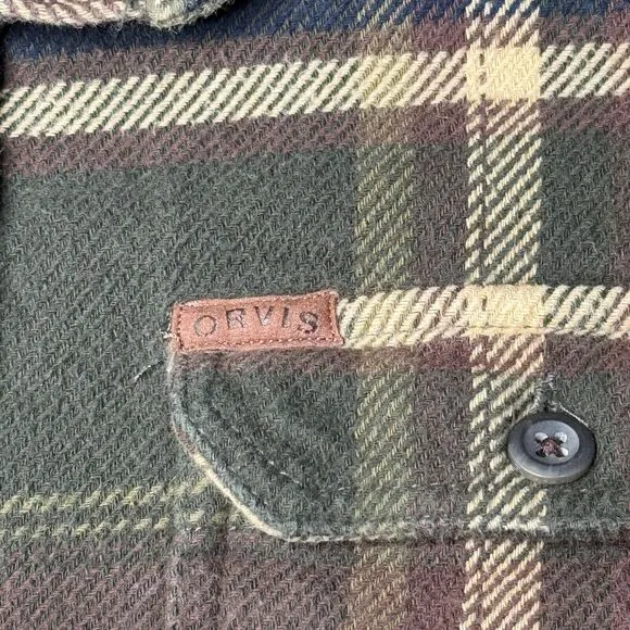 Orvis Shacket Shirt Mens Sz Large Green Plaid Flannel Chamois Jacket Chore Barn