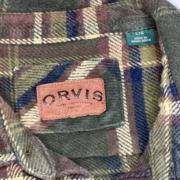 Orvis Shacket Shirt Mens Sz Large Green Plaid Flannel Chamois Jacket Chore Barn