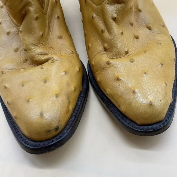 Ostrich Leather‎ Cowboy Yellow Boots Young Men Size 3  Made In Mexico  Hannford