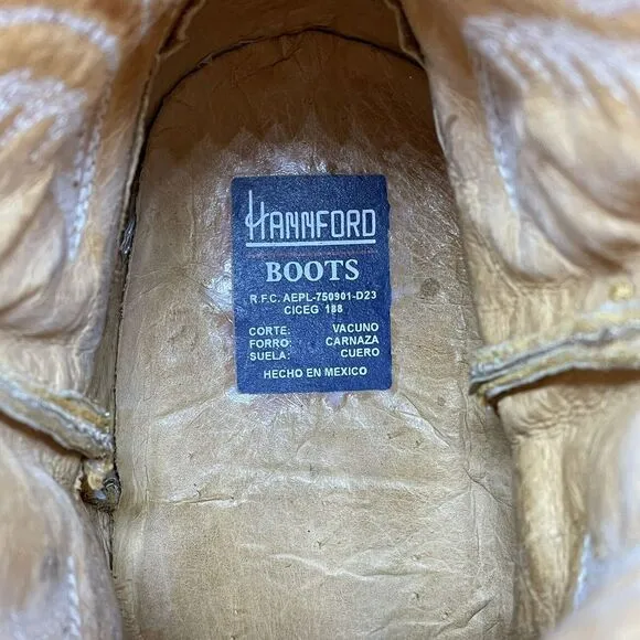 Ostrich Leather‎ Cowboy Yellow Boots Young Men Size 3  Made In Mexico  Hannford