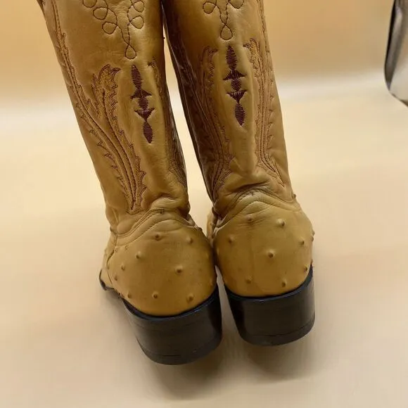 Ostrich Leather‎ Cowboy Yellow Boots Young Men Size 3  Made In Mexico  Hannford