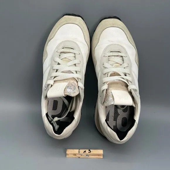 P448 Cancun Low Top Sneakers Womens EUR 38 US 7.5 Beige White Sparkle Lace Shoes