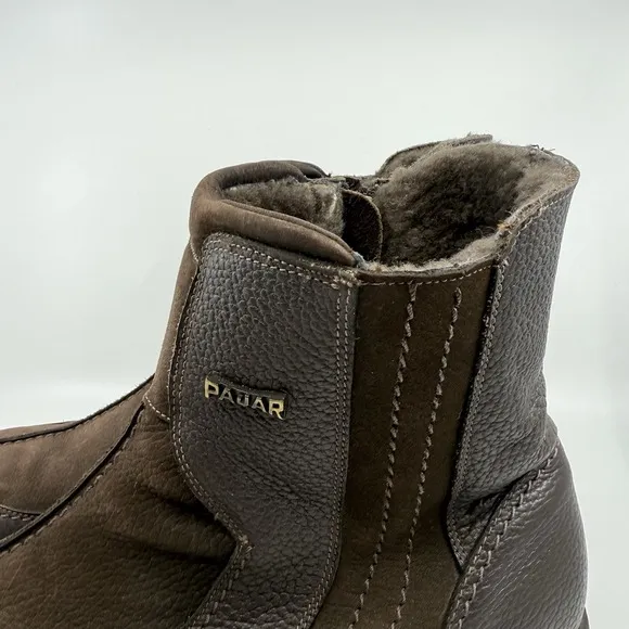 Pajar Boots Men 13 Winter Leather Shearling Lined Side Zip Waterproof Brown