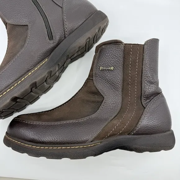 Pajar Boots Men 13 Winter Leather Shearling Lined Side Zip Waterproof Brown
