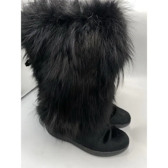 Pajar Women's Fox Fur High Winter Boots Black 39 US 8