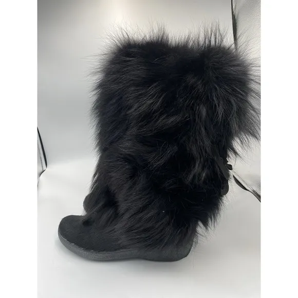Pajar Women's Fox Fur High Winter Boots Black 39 US 8