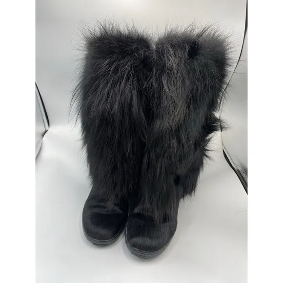 Pajar Women's Fox Fur High Winter Boots Black 39 US 8