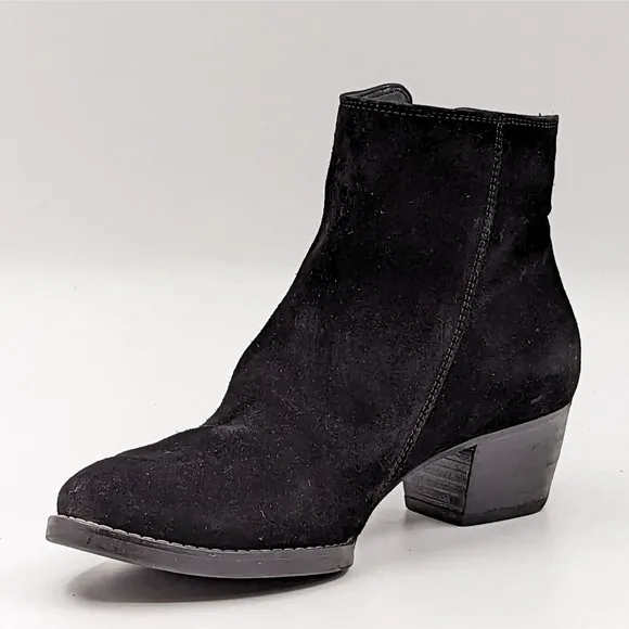 Paul Green Women Black Suede Zip Western Stacked Ankle Boots sz 7US Austrian 4.5