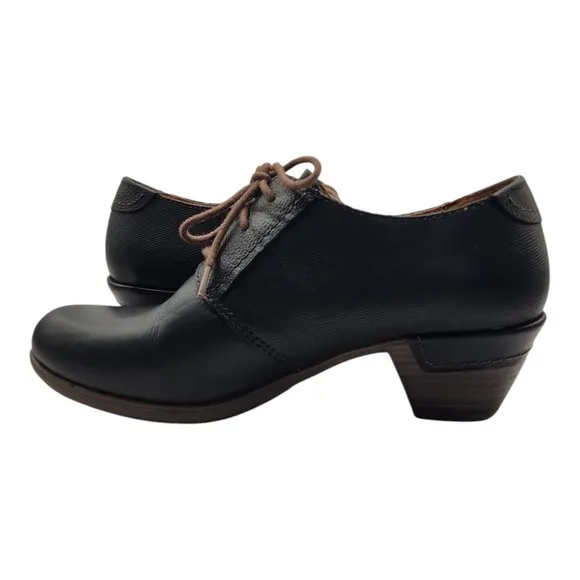 Pikolinos Lace Up Heels Womens 38 US 7.5 Black Leather Oxford Style Shoes EUC